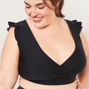 Old Navy Deep V Cross Neckline with Flutter Sleeve Bikini Swim Top Black XXL
